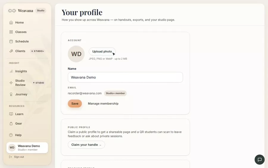 Edit your teaching profile — demo