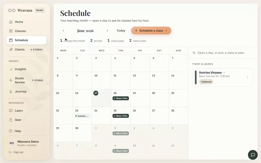 Schedule a class — demo