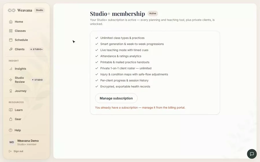 Upgrade to Studio (subscription) — demo